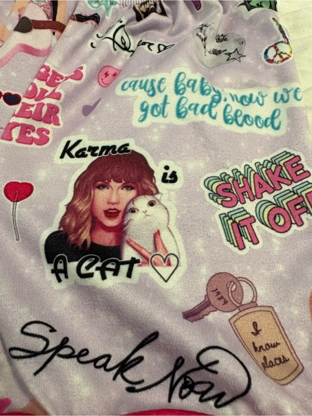 Taylor Swift Light Pink and Purple Graphic Short Pajama Set for Kids